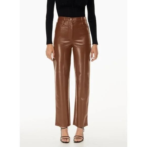 Aritzia Pants - NWOT Aritzia WILFRED Melina Cognac Brown Vegan Leather Trousers Pants Size 6